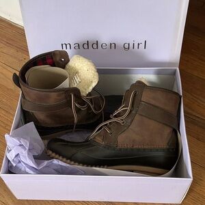 Madden Girl Two-Tone Lace-Up Boots